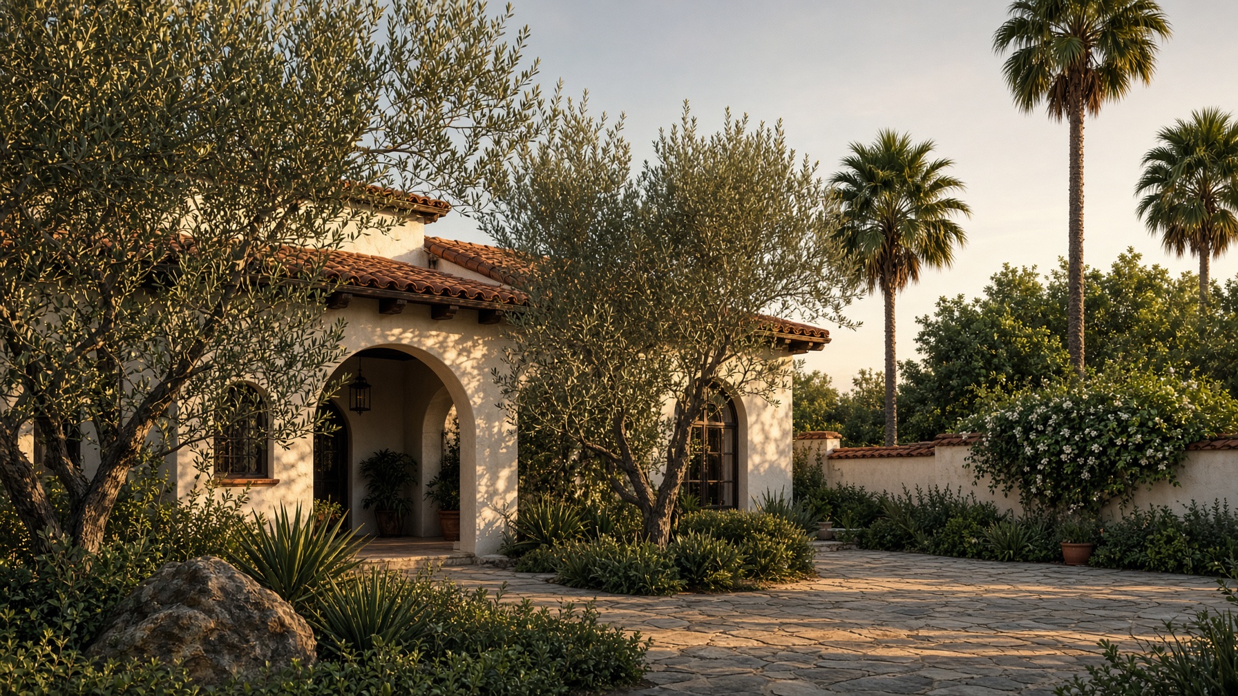 A sunlit Los Angeles estate at golden hour